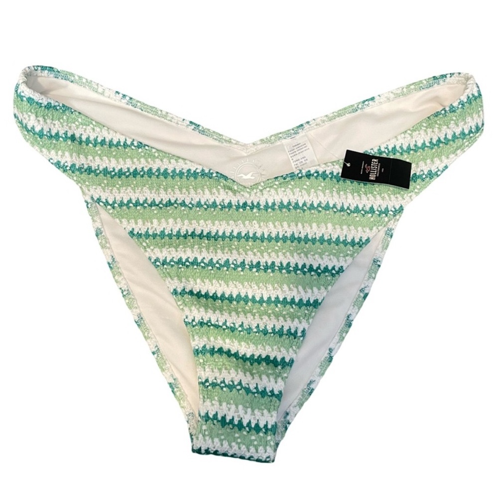 Hollister Mint and White crocheted Striped Bikini Bottom